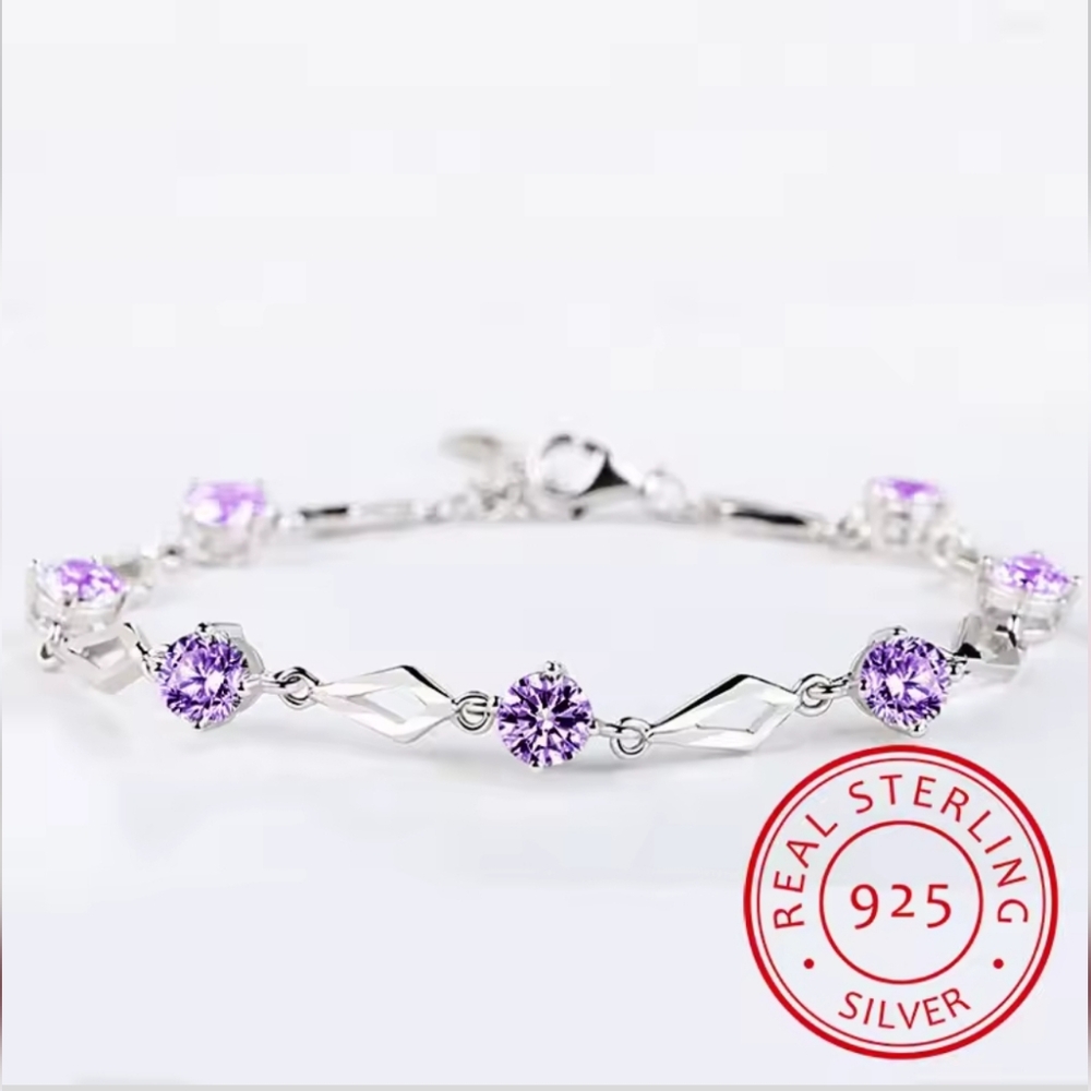 925 Sterling Silver Purple Gemstone Bracelet